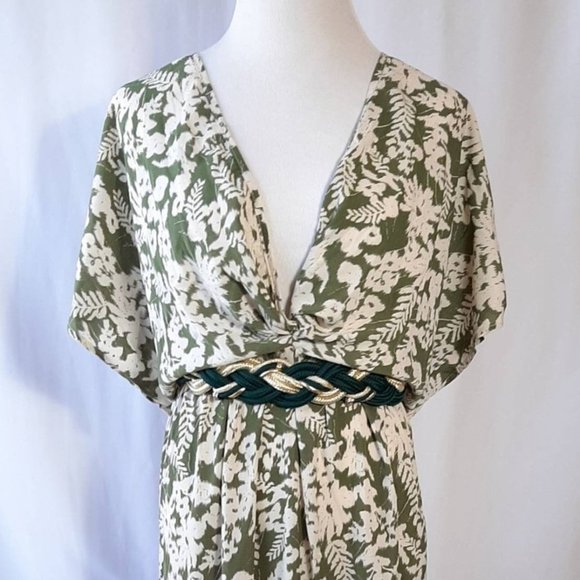 Vtg 80s Green & Gold Braided Rope Belt with Fish Hook Buckle, Fits 28" Waist - Picture 7 of 8